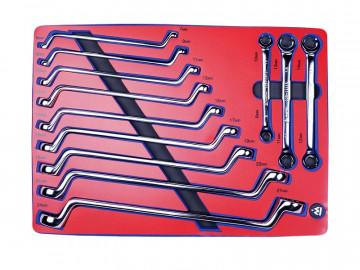 Набор накидных и разрезных ключей, зеркальная полировка, ложемент, 12 предметов МАСТАК 5-23112