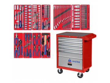 Набор инструментов СТАНДАРТ в красной тележке, 186 предметов МАСТАК 52-05186R