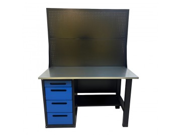 Верстак инструментальный, с двумя экранами, 4 ящика, 1400x700 Great Wolf GWT-V1400BL2